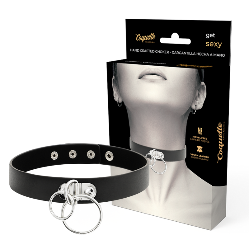 COQUETTE CHIC DESIRE - CHOKER EM PELE VEGANA COM DUPLA ARGOLA