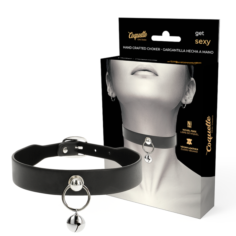 Coquette Chic Desire - Colar De Couro Vegano Acessório Mulher Chocalho/Aro