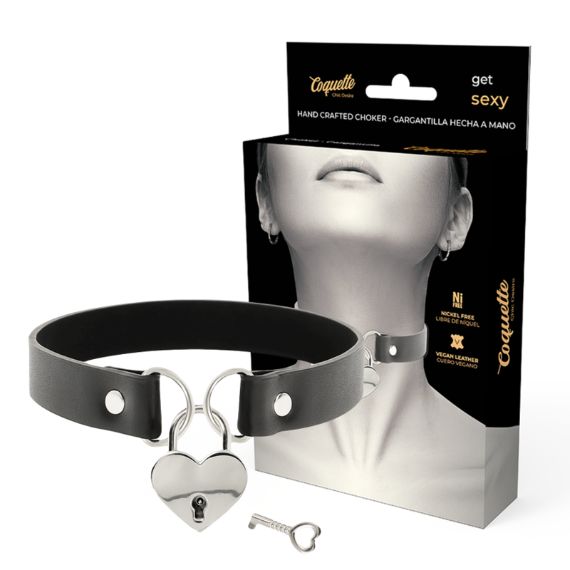 Coquette Chic Desire - Colar De Couro Vegano Com Acessório De Corao Com Chave