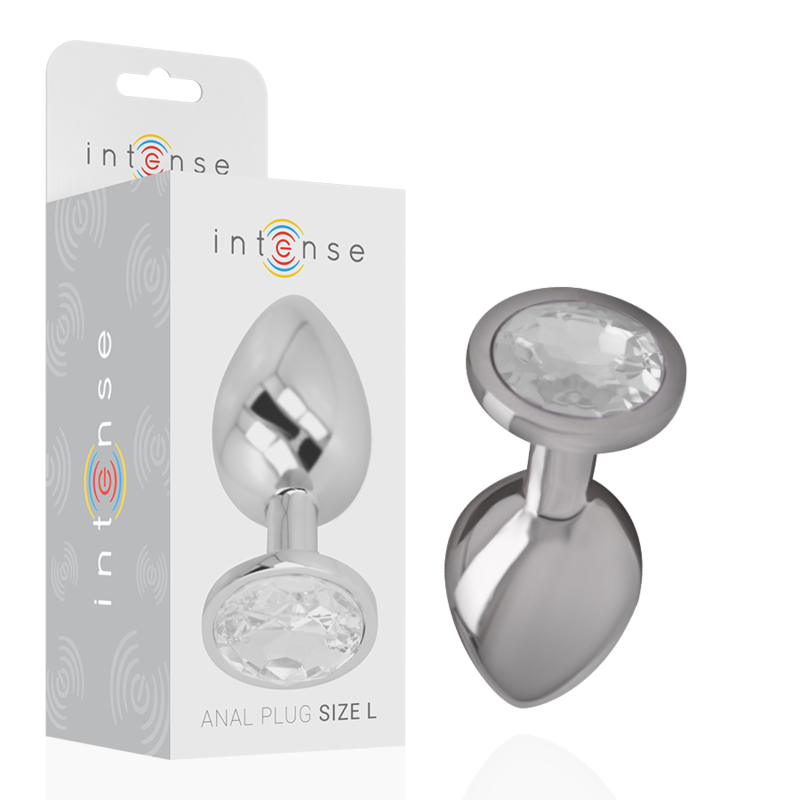 INTENSE - PLUG ANAL EM METAL ALUMÍNIO COM CRISTAL PRATEADO TAM. L
