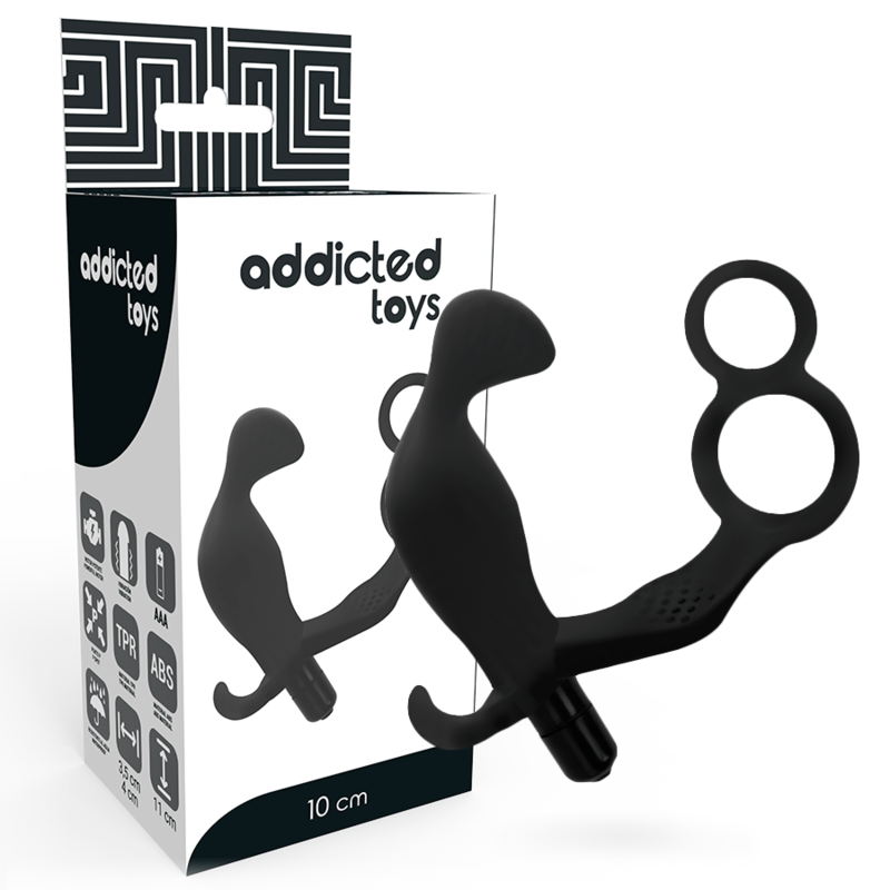 ADDICTED TOYS - PLUG ANAL COM ANÉIS DUPLOS PARA PÊNIS E TESTÍCULOS PRETO