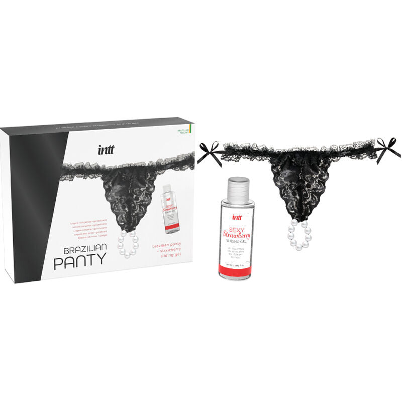 INTT RELEASES - CUECA BRASILEIRA PRETA COM PÉROLAS E GEL LUBRIFICANTE 50 ML