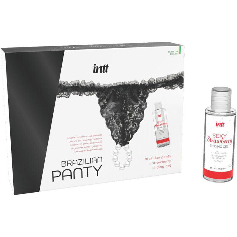 INTT RELEASES - CUECA BRASILEIRA PRETA COM PÉROLAS E GEL LUBRIFICANTE 50 ML