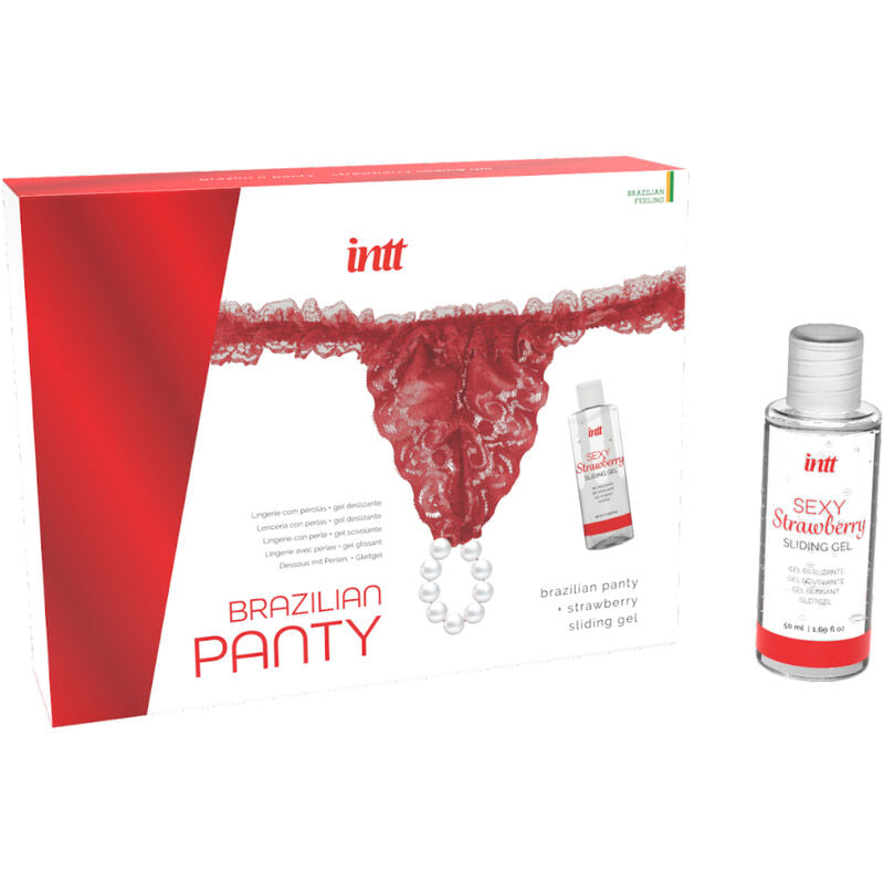 INTT RELEASES - CUECA BRASILEIRA VERMELHA COM PÉROLAS E GEL LUBRIFICANTE 50 ML