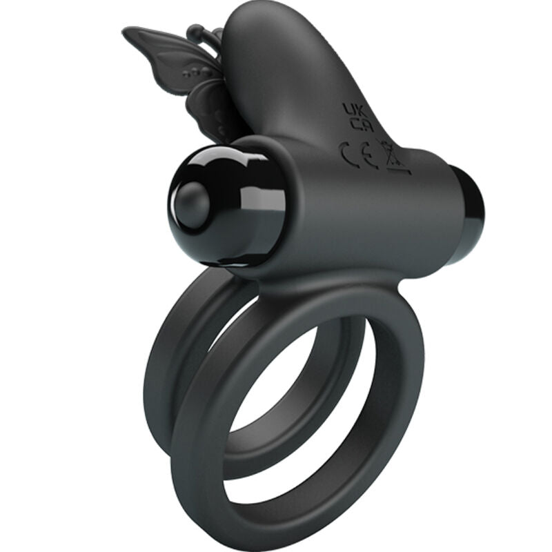 PRETTY LOVE - ANEL DUPLO VIBRADOR COM ESTIMULADOR PRETO