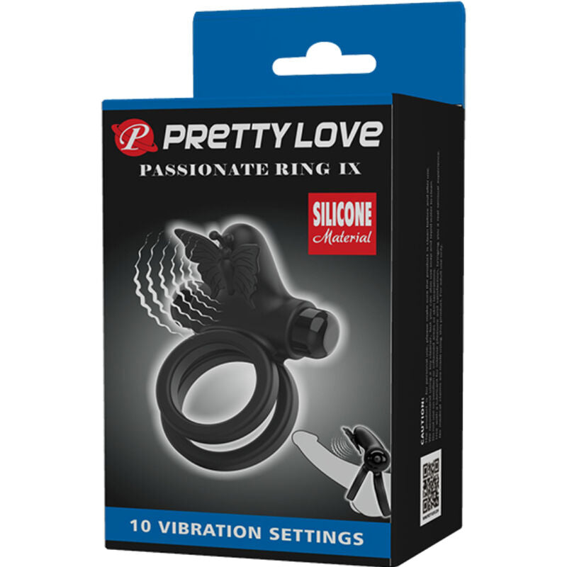 PRETTY LOVE - ANEL DUPLO VIBRADOR COM ESTIMULADOR PRETO