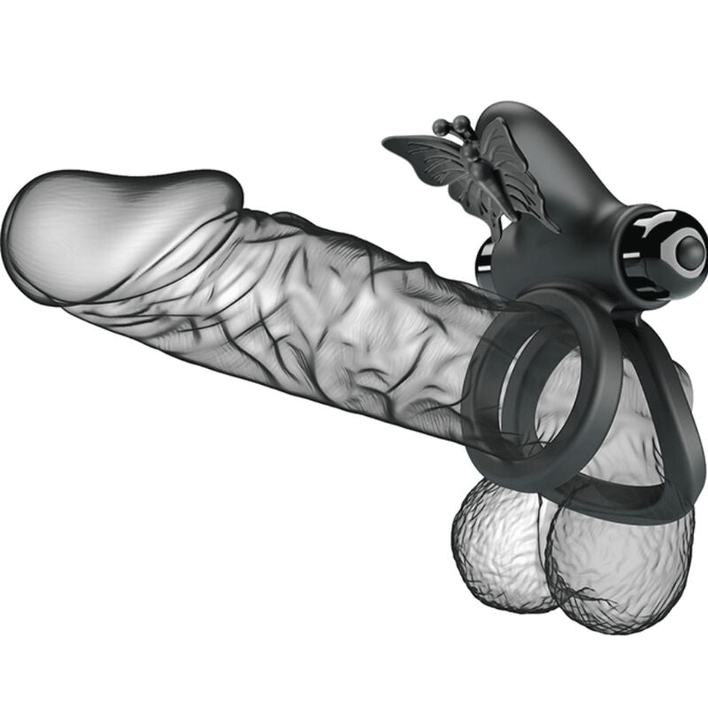 PRETTY LOVE - ANEL DUPLO VIBRADOR COM ESTIMULADOR PRETO