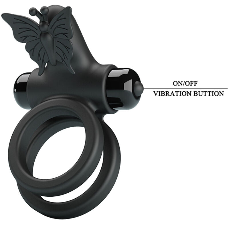 PRETTY LOVE - ANEL DUPLO VIBRADOR COM ESTIMULADOR PRETO