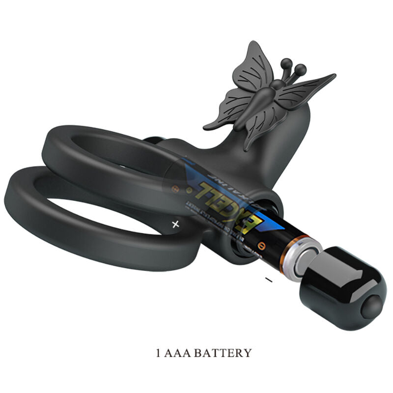 PRETTY LOVE - ANEL DUPLO VIBRADOR COM ESTIMULADOR PRETO