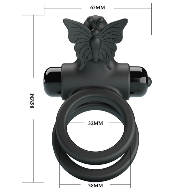 PRETTY LOVE - ANEL DUPLO VIBRADOR COM ESTIMULADOR PRETO