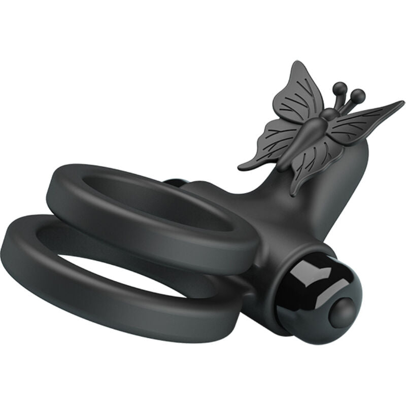 PRETTY LOVE - ANEL DUPLO VIBRADOR COM ESTIMULADOR PRETO