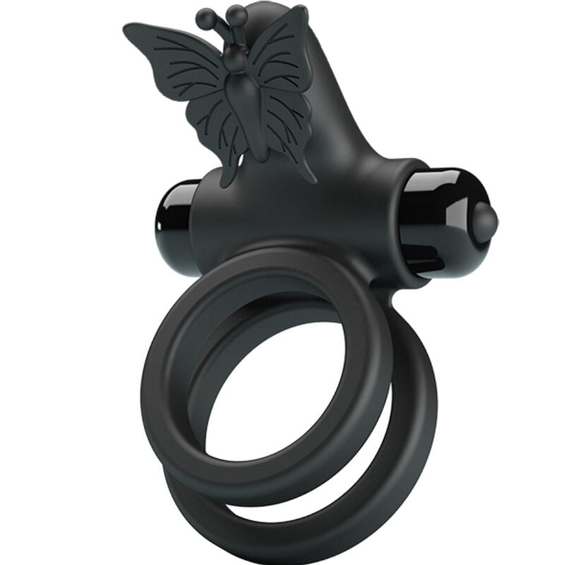 PRETTY LOVE - ANEL DUPLO VIBRADOR COM ESTIMULADOR PRETO