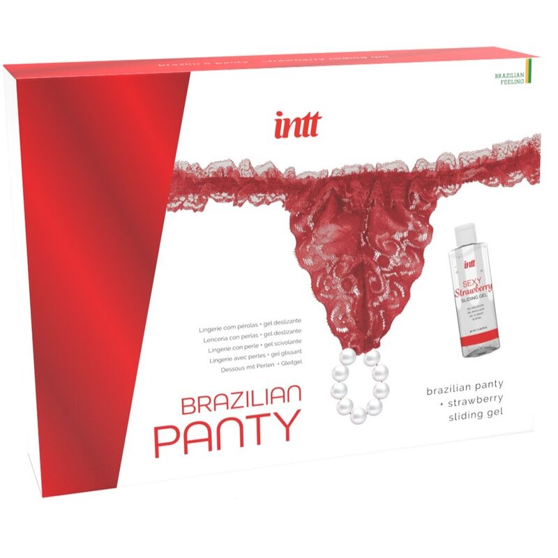 INTT RELEASES - CUECA BRASILEIRA VERMELHA COM PÉROLAS E GEL LUBRIFICANTE 50 ML