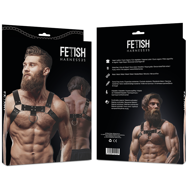 FETISH SUBMISSIVE ATTITUDE - ARNÊS DE PEITO DE COURO ECOLÓGICO MASCULINO