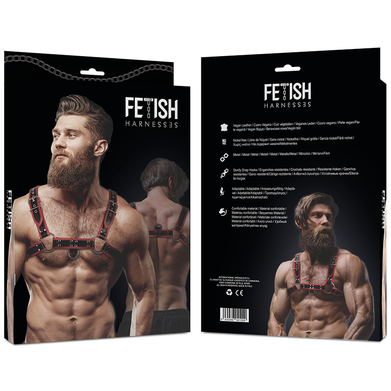 FETISH SUBMISSIVE ATTITUDE - ARNÊS ECOPIEL PEITO HOMEM PRETO/VERMELHO