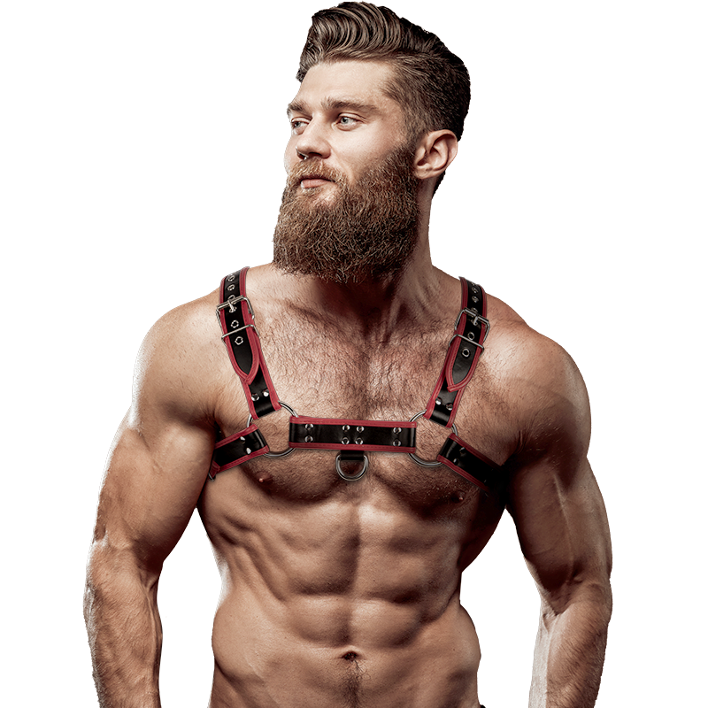 FETISH SUBMISSIVE ATTITUDE - ARNÊS ECOPIEL PEITO HOMEM PRETO/VERMELHO