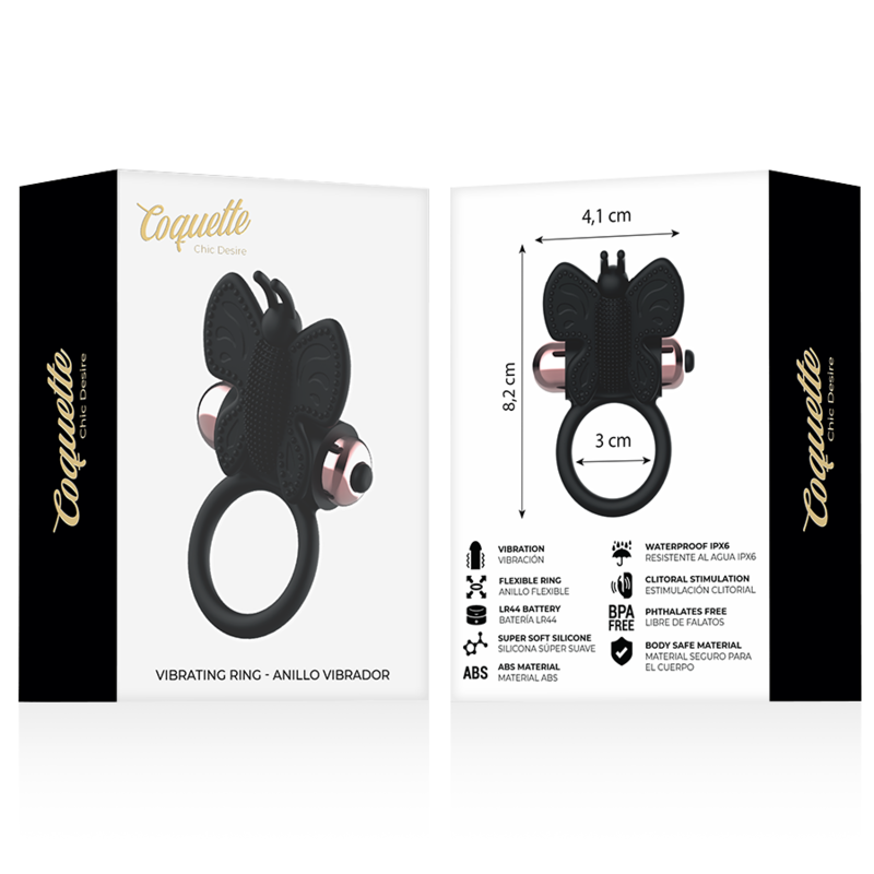 Coquette Chic Desire - Anel Borboleta Com Vibrador Preto/ Ouro