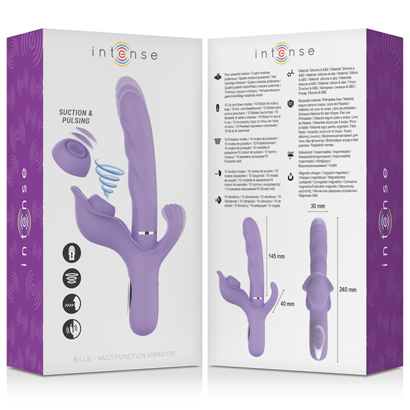 INTENSE - BILLIE VIBRADOR MULTIFUNÇÕES RECARREGÁVEL COM ONDAS ESTIMULADORAS E PULSADOR ROXO