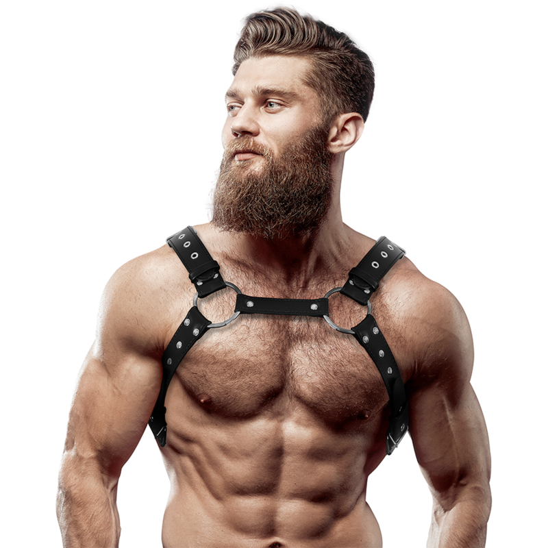 FETISH SUBMISSIVE ATTITUDE – ARNÊS DE PEITO EM ECOPIEL COM TACHAS AJUSTÁVEL HOMEM