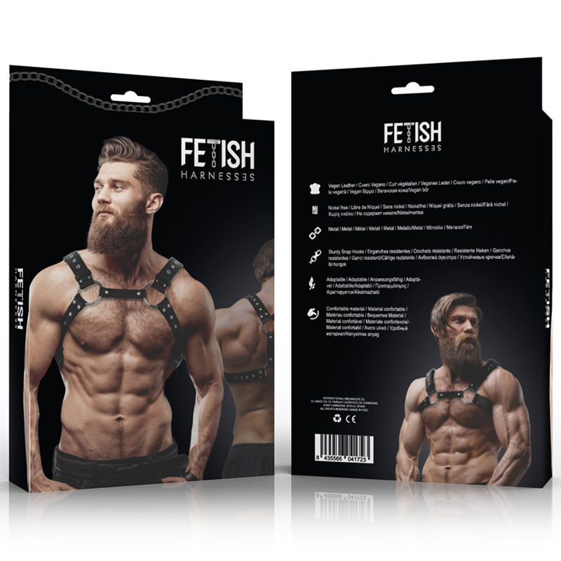 FETISH SUBMISSIVE ATTITUDE – ARNÊS DE PEITO EM ECOPIEL COM TACHAS AJUSTÁVEL HOMEM