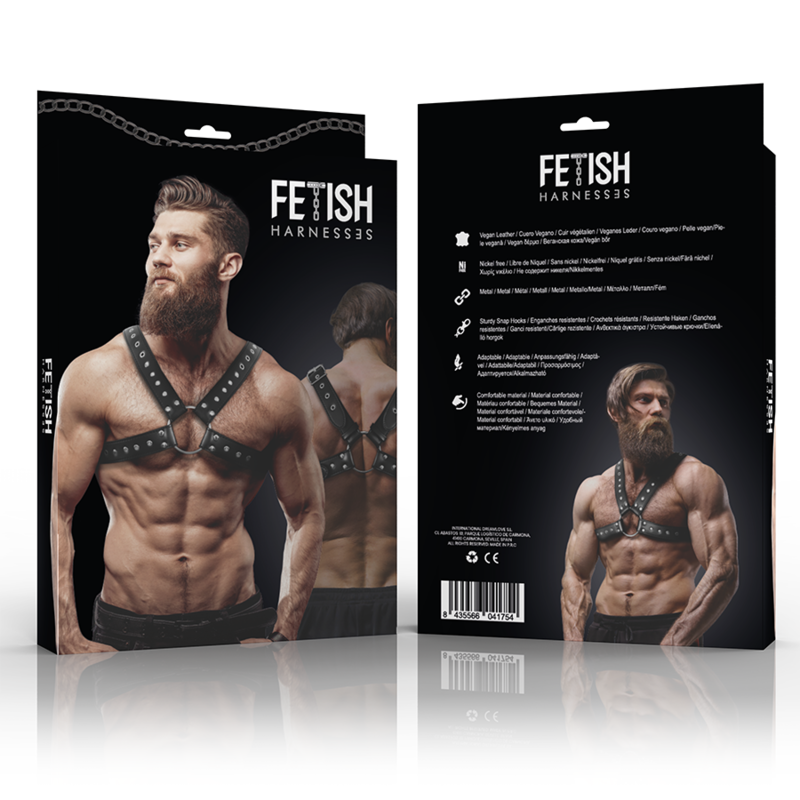 FETISH SUBMISSIVE ATTITUDE – ARNÊS DE PEITO CRUZADO EM ECOPIEL COM TACHAS HOMEM