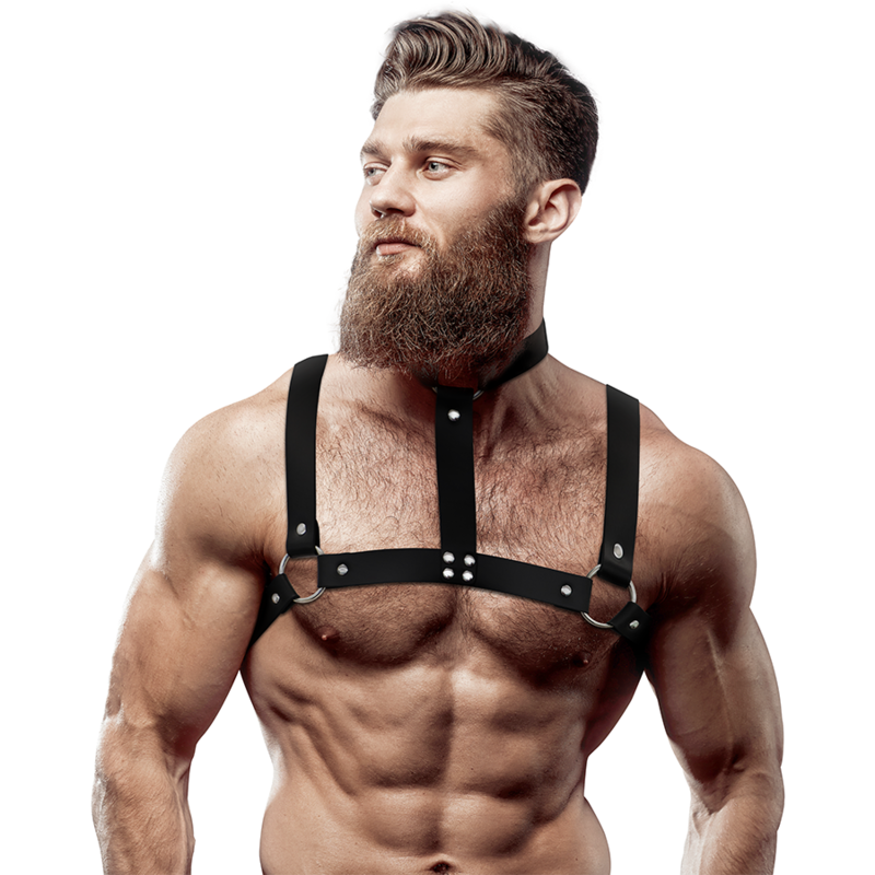 FETISH SUBMISSIVE ATTITUDE – ARNÊS DE PEITO COM COLAR EM ECOPIEL AJUSTÁVEL HOMEM