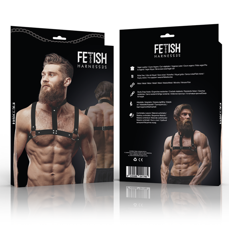 FETISH SUBMISSIVE ATTITUDE – ARNÊS DE PEITO COM COLAR EM ECOPIEL AJUSTÁVEL HOMEM