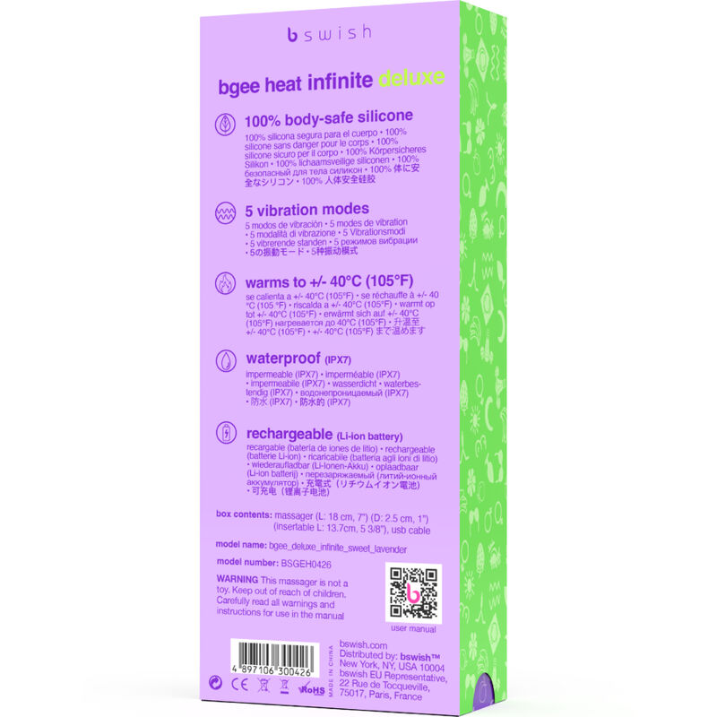 B SWISH - BGEE HEAT INFINITE DELUXE VIBRADOR RECARREGÁVEL EM SILICONE LAVANDA