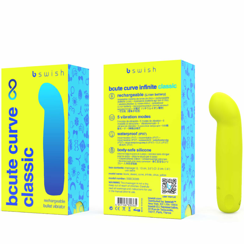 B SWISH - BCUTE CURVE INFINITE CLASSIC VIBRADOR RECARREGÁVEL EM SILICONE AMARELO