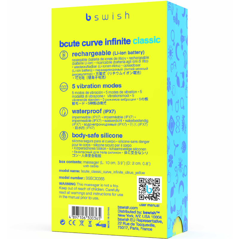 B SWISH - BCUTE CURVE INFINITE CLASSIC VIBRADOR RECARREGÁVEL EM SILICONE AMARELO