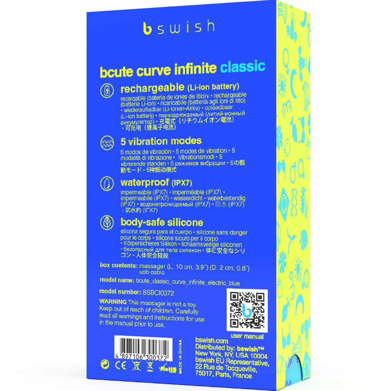 B SWISH - BCUTE CURVE INFINITE CLASSIC VIBRADOR RECARREGÁVEL EM SILICONE AZUL
