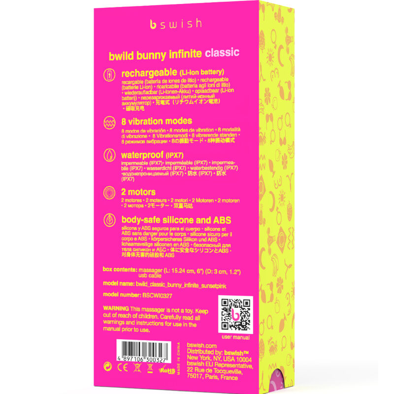 B SWISH - BWILD BUNNY INFINITE CLASSIC VIBRADOR RECARREGÁVEL EM SILICONE ROSA