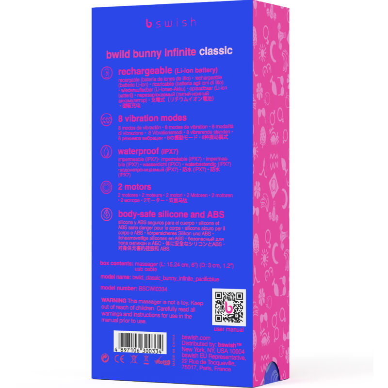 B SWISH - BWILD BUNNY INFINITE CLASSIC VIBRADOR RECARREGÁVEL EM SILICONE AZUL