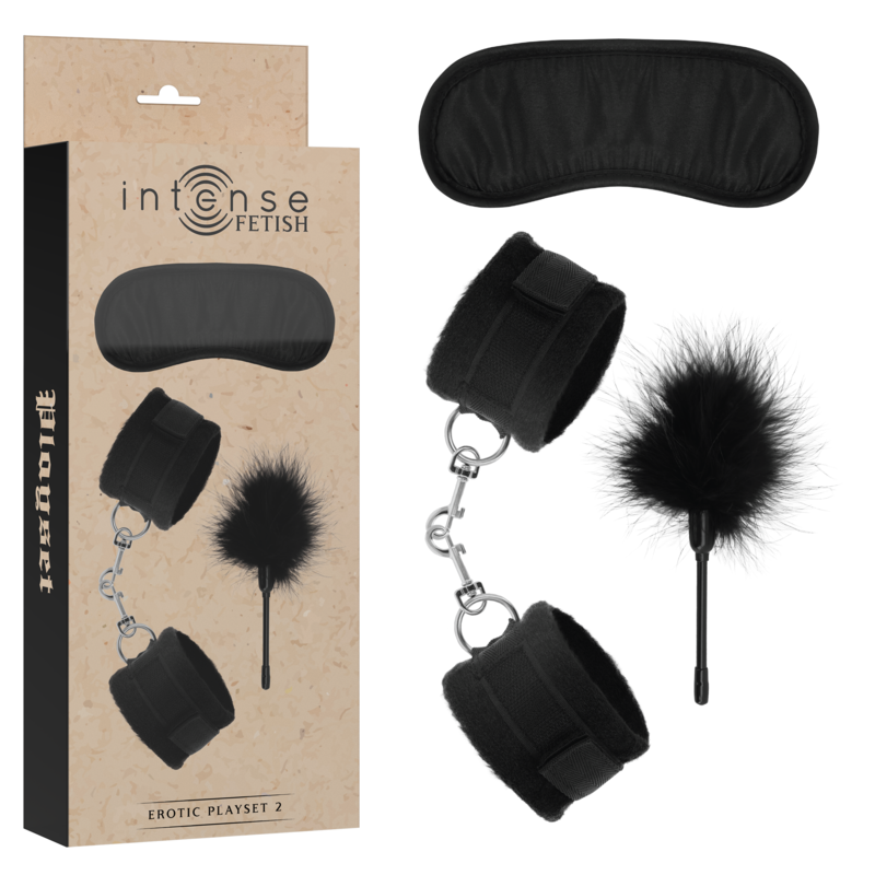 INTENSE - FETISH CONJUNTO ERÓTICO 2 COM ALGEMAS, MÁSCARA E PLUMÍFERO
