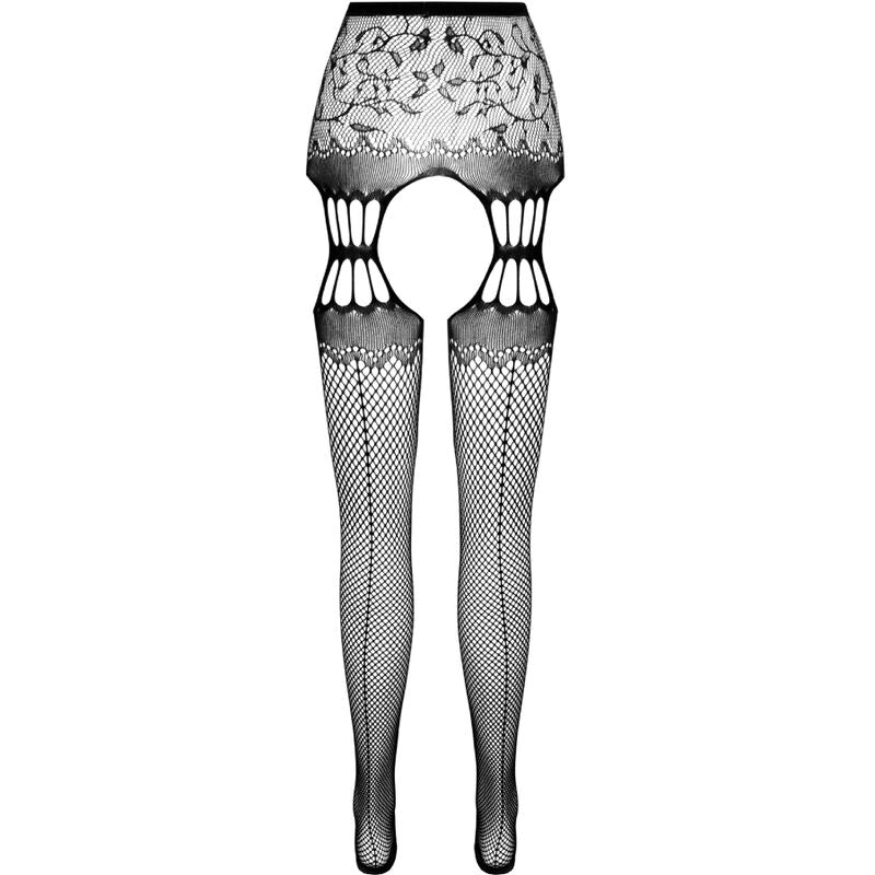 PASSION - S027 BLACK STOCKINGS WITH GARTERS ONE SIZE