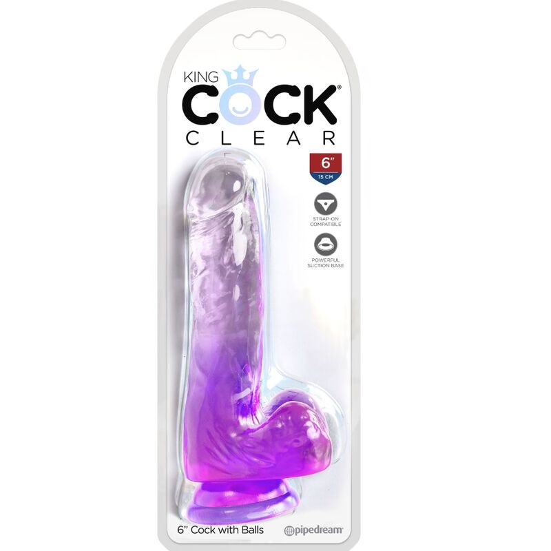 KING COCK - CLEAR DILDO REALISTA COM TESTÍCULOS 13.5 CM ROXO