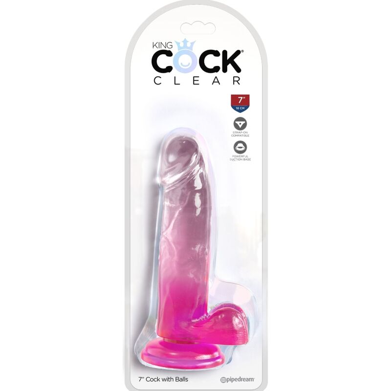 KING COCK - CLEAR DILDO REALISTA COM TESTÍCULOS 15.2 CM ROSA