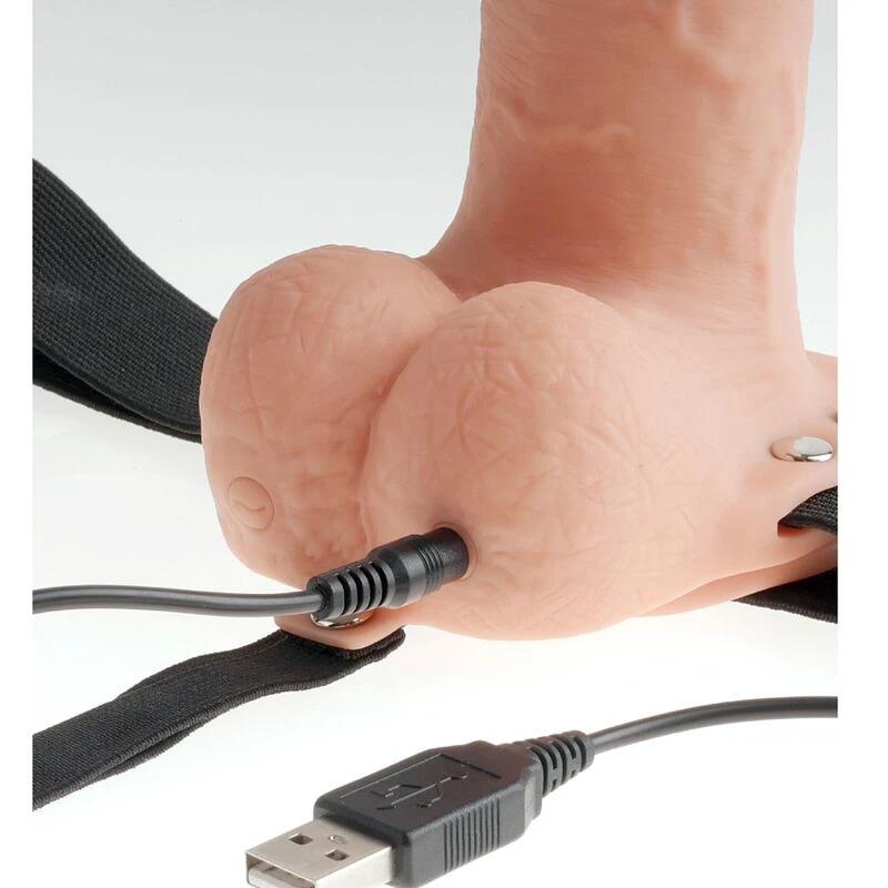 ARNÊS AJUSTÁVEIS PÊNIS REALÍSTICO COM TESTÍCULOS RECARREGÁVEL E VIBRADOR 23 CM - Sex Shop Sexy