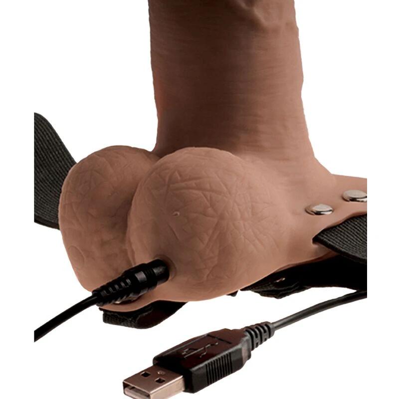 ARNÊS AJUSTÁVEL PÊNIS REALÍSTICO COM TESTÍCULOS RECARGÁVEL E VIBRADOR 15 CM - Sex Shop Sexy