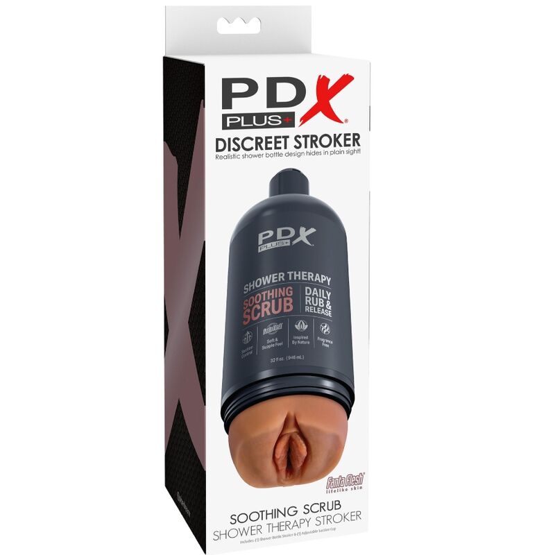 PDX PLUS - MASTURBADOR STROKER DISCRETO TIPO FRASCO DE CHAMPÔ SOOTHING SCRUB CARAMELO