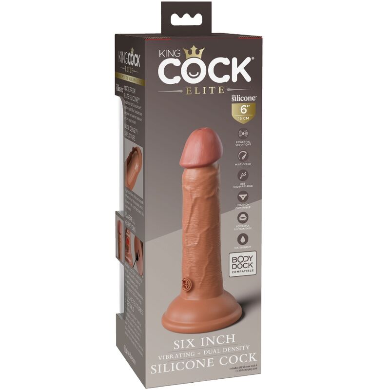 KING COCK - ÉLITE DILDO REALISTA VIBRADOR EM SILICONE 15.2 CM CASTANHO