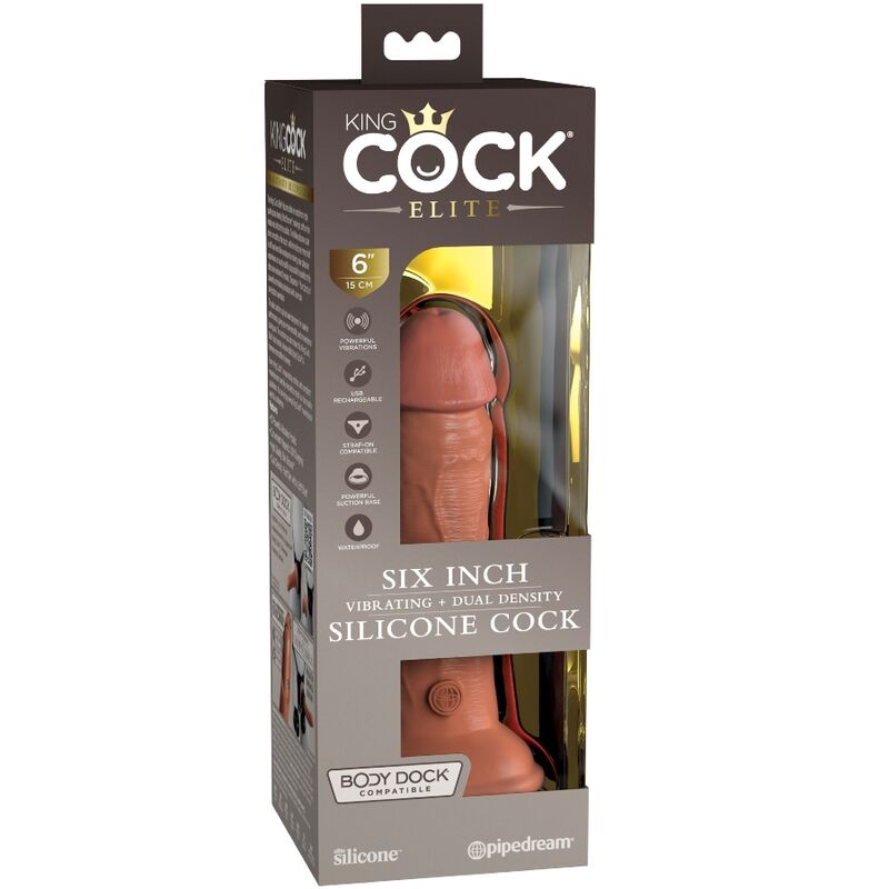 KING COCK - ÉLITE DILDO REALISTA VIBRADOR EM SILICONE 15.2 CM CASTANHO