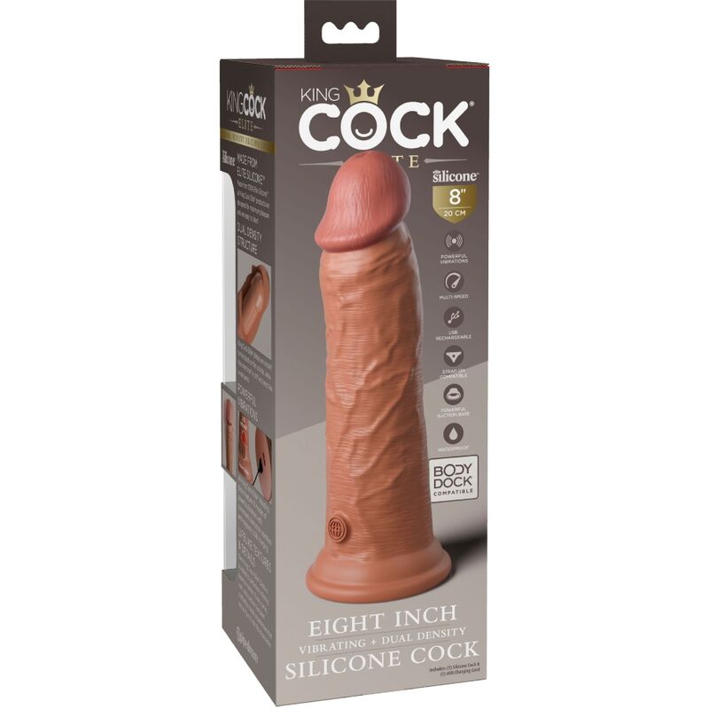 KING COCK - ÉLITE DILDO REALISTA VIBRADOR EM SILICONE 20.3 CM CASTANHO