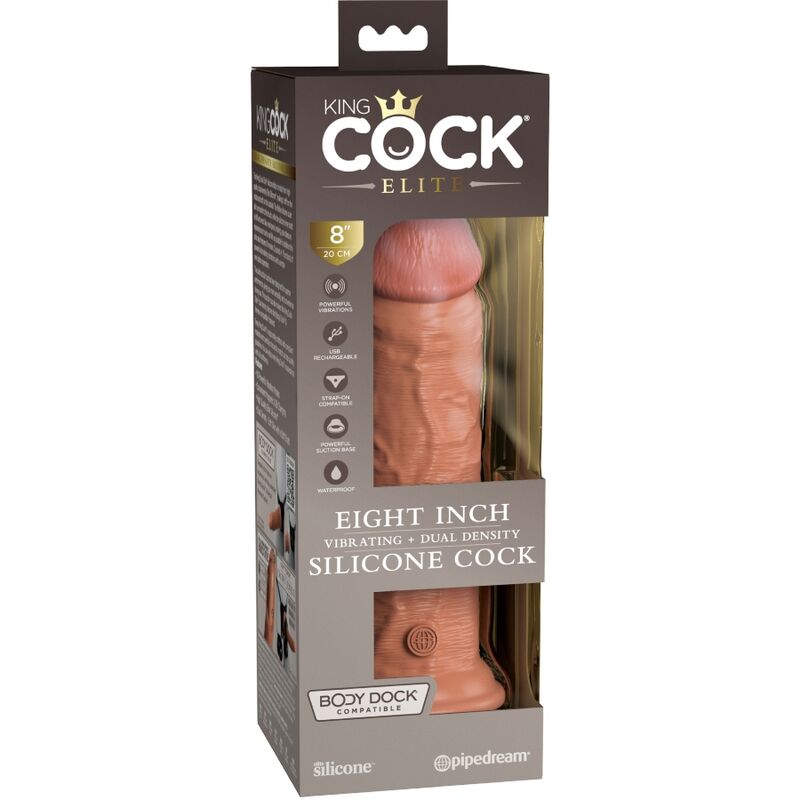 KING COCK - ÉLITE DILDO REALISTA VIBRADOR EM SILICONE 20.3 CM CASTANHO