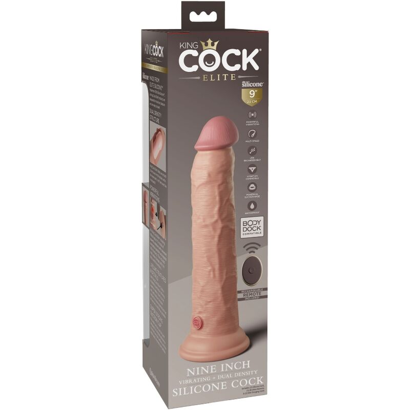 KING COCK - ELITE VIBRADOR DILDO REALÍSTICO E CONTROLE REMOTO DE SILICONA 23 CM