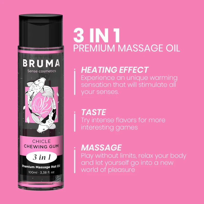 ÓLEO DE MASSAGEM PREMIUM EFEITO CALOR SABOR CHICLETE 3 EM 1 - 100 ML - Sex Shop Sexy