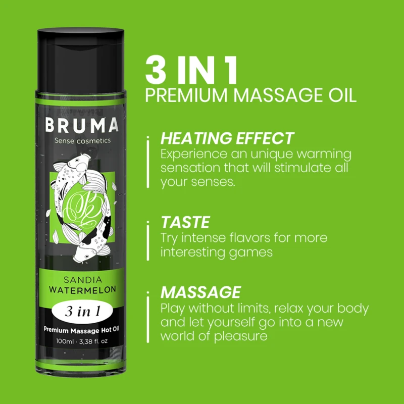 ÓLEO DE MASSAGEM PREMIUM EFEITO CALOR SABOR MELANCIA 3 EM 1 - 100 ML - Sex Shop Sexy
