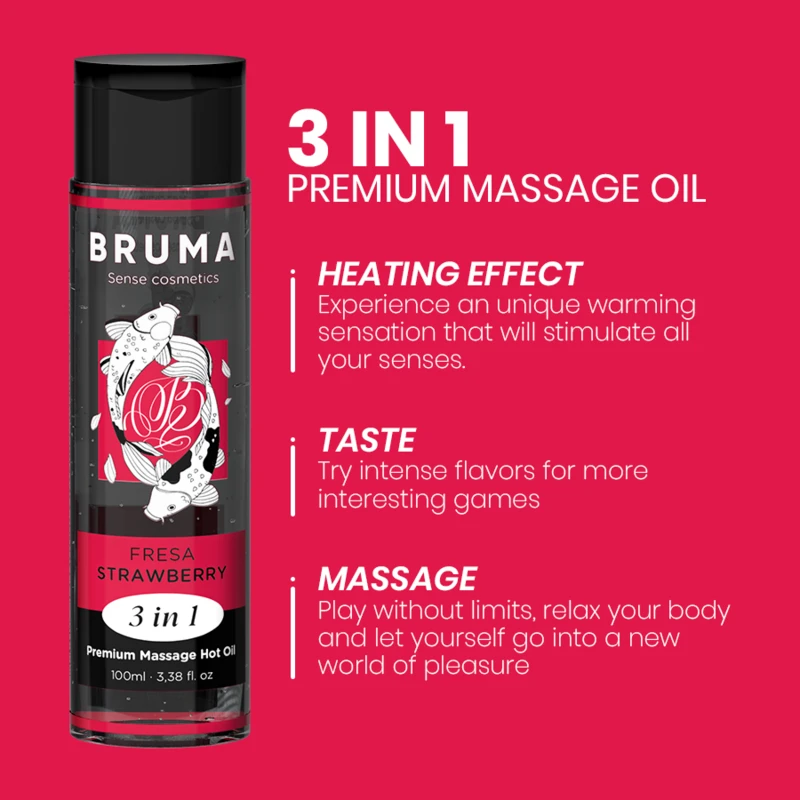 ÓLEO DE MASSAGEM PREMIUM EFEITO CALOR SABOR MORANGO 3 EM 1 - 100 ML - Sex Shop Sexy