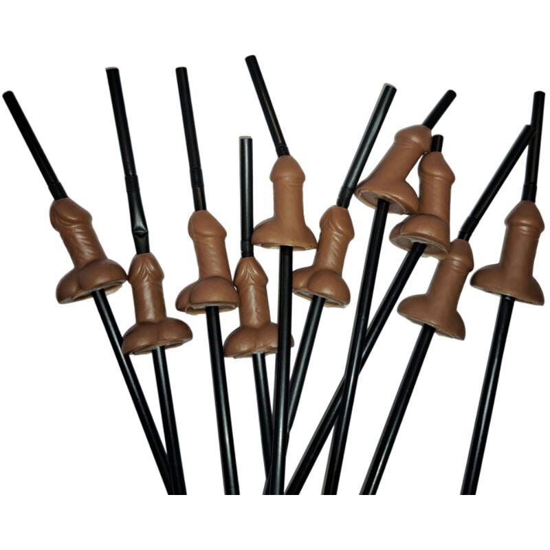 DIABLO PICANTE - EMBALAGEM 10 PALHINHAS EM FORMA DE PÉNIS COR PRETO
