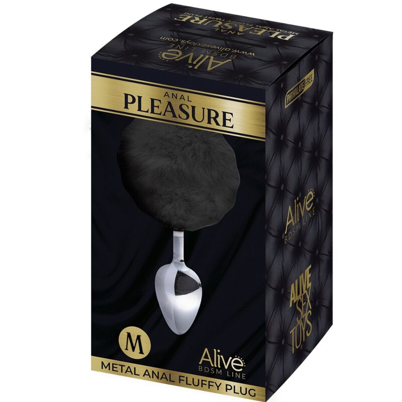 Alive - Plug De Prazer Anal Espiral Metal Fluffy Preto Tamanho M